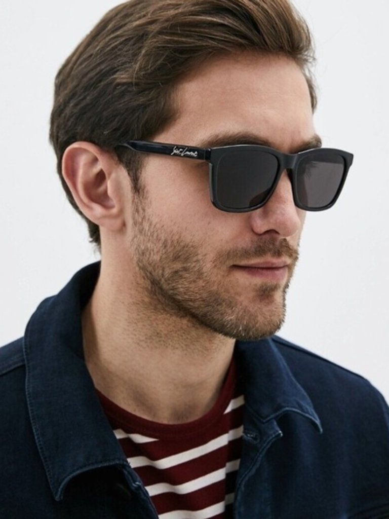 Saint Laurent Men Sunglasses Black Square Sl318 001 New Authentic
